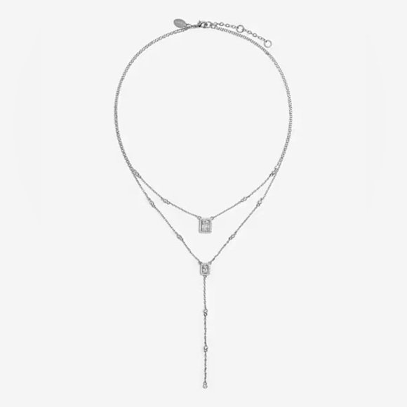 Express - NWOT Two Row Rhinestone Pendent Y Necklace - Picture 3 of 3